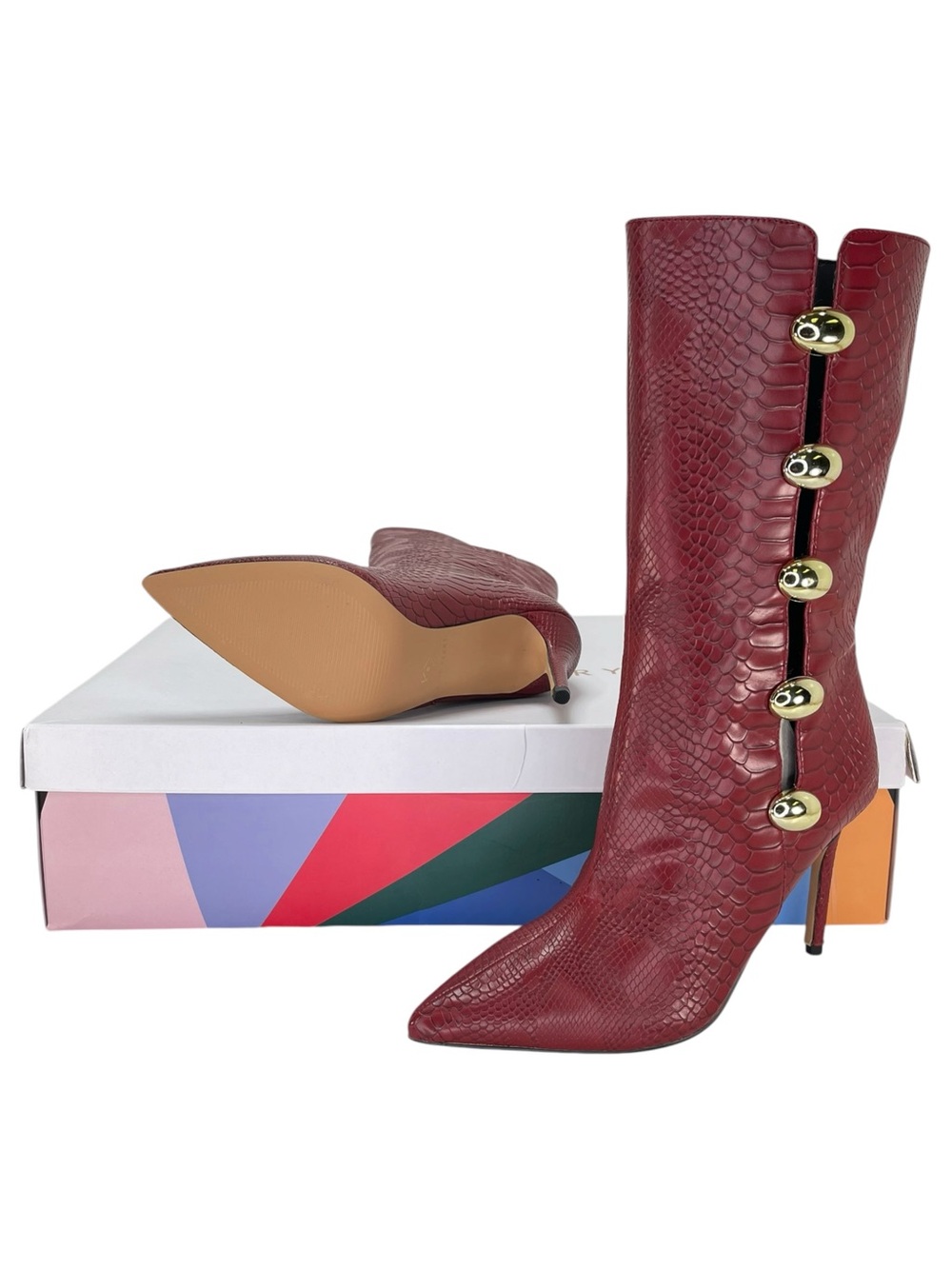 Katy Perry Revival Ornament Red Faux Leather Womens Mid-Calf Boots Size 8.5M - Picture 11 of 13